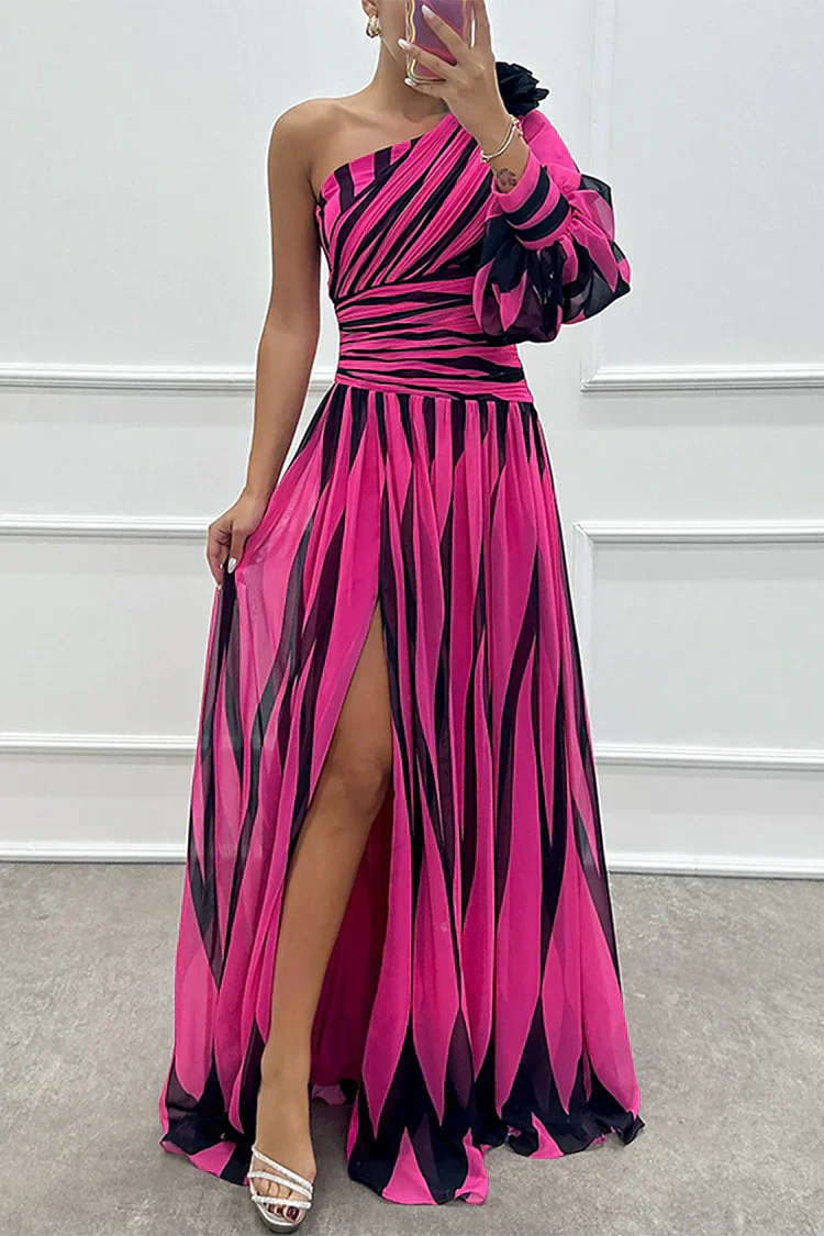 Shiloh - Elegant Maxi Dress with Stripes One Shoulder