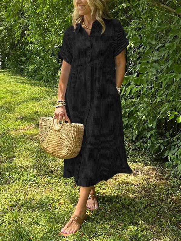 Amandine | Elegant Striped Shirt Dress with Notched Collar