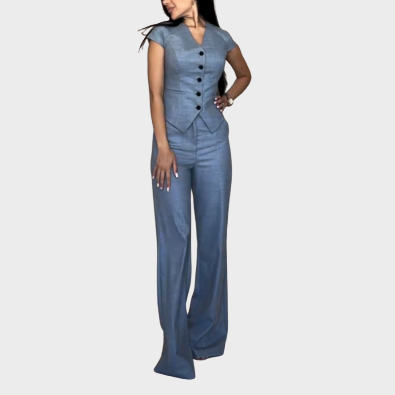 Elle | Set with V-Neck Blouse and Trousers