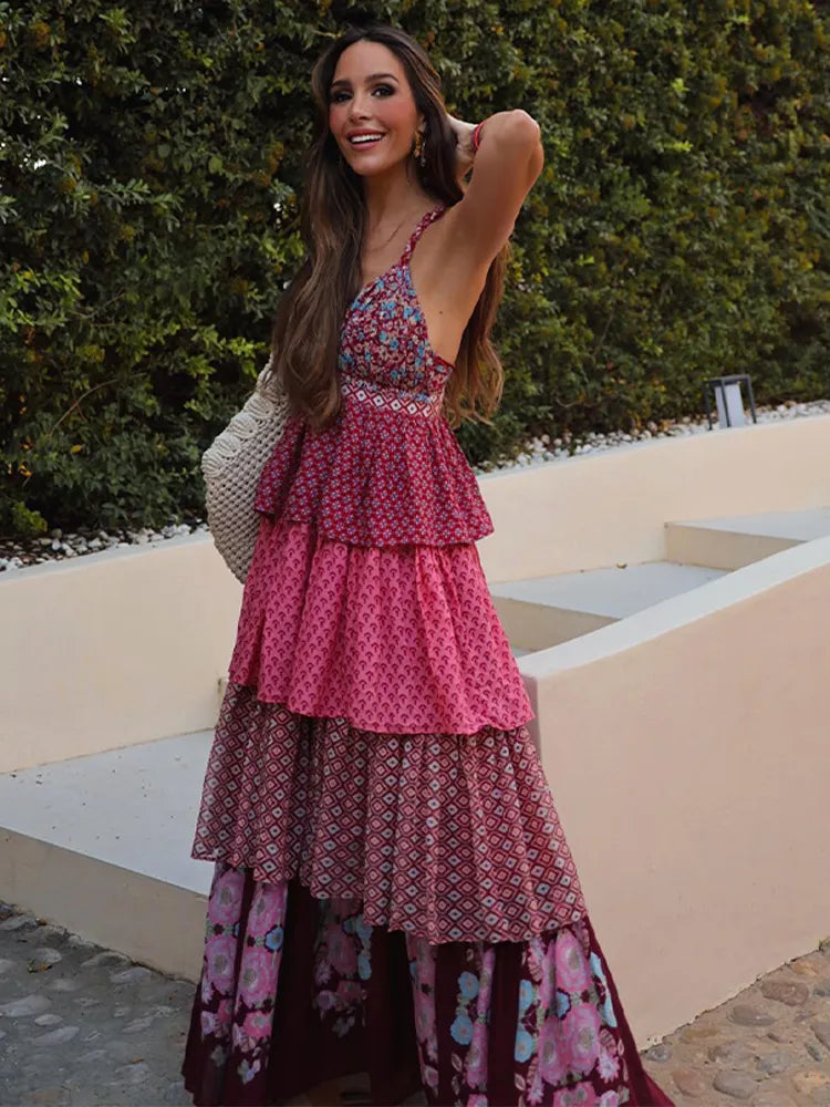 Mona - Classic Floral Pattern Maxi Dress