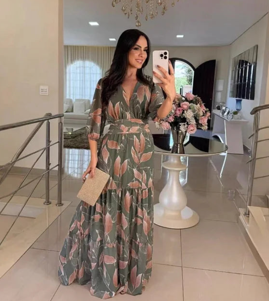 Julia - Long Floral Dress with Comfortable Fit for Elegant Days