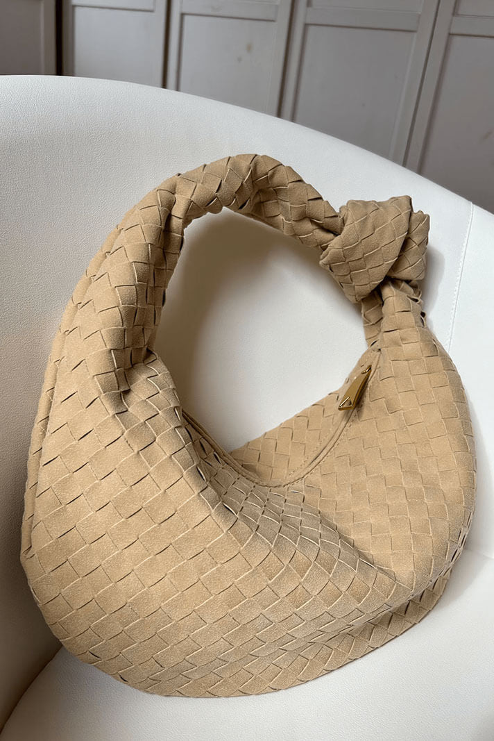Lilac Medium Woven Handbag with Knot Detail