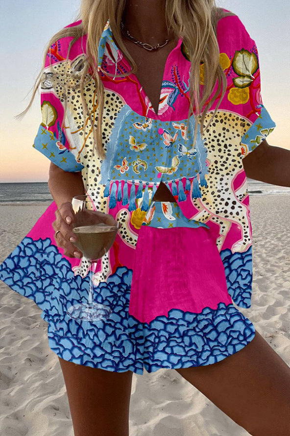 Belina | Short Linen Set with Butterfly Print