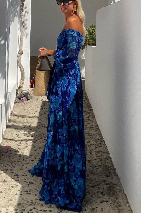 Penélope - Maxi dress with flowers and open shoulders