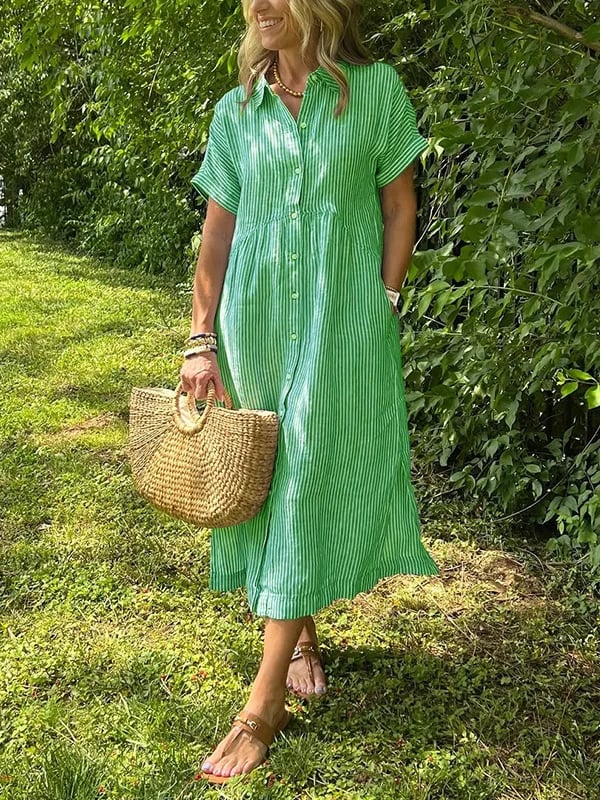 Amandine | Elegant Striped Shirt Dress with Notched Collar