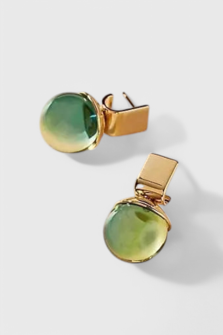 Vintage Green Crystal Earrings in Gold