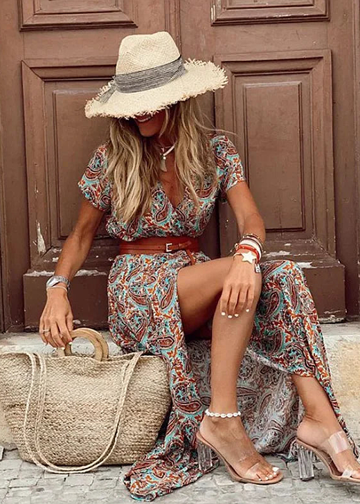 Romy – Long bohemian dress with gathered waist