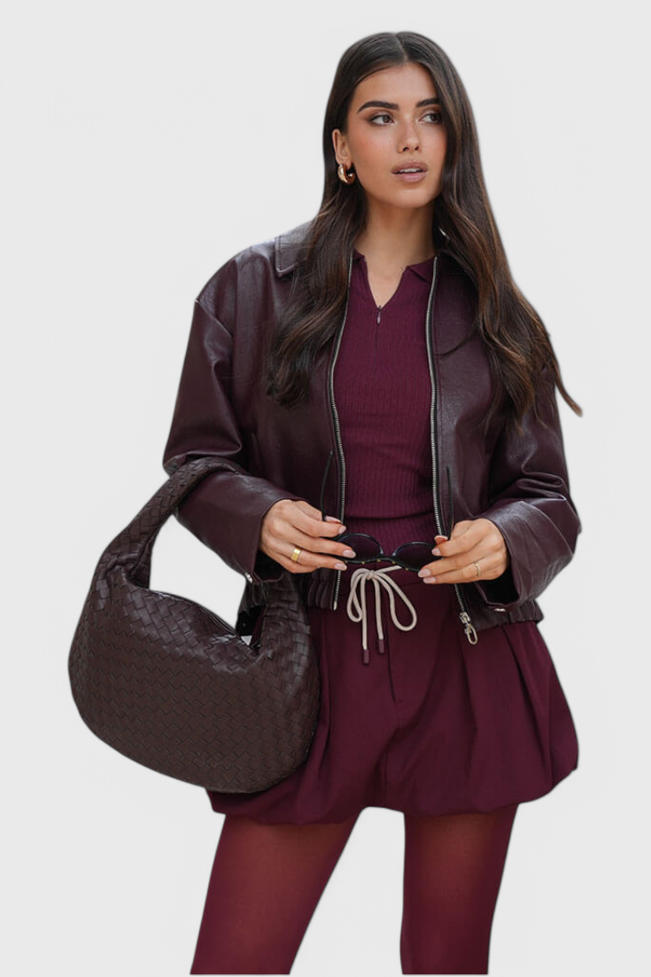 Lilac Medium Woven Handbag with Knot Detail