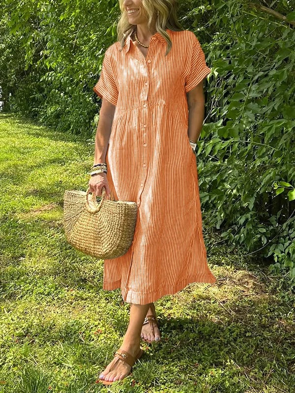 Amandine | Elegant Striped Shirt Dress with Notched Collar
