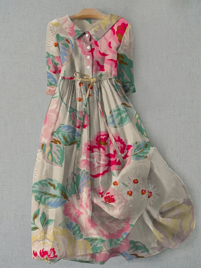 LINA | Elegant floral dress with short sleeves