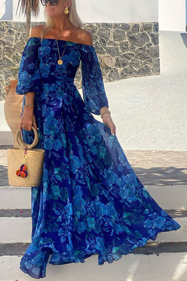 Penélope - Maxi dress with flowers and open shoulders