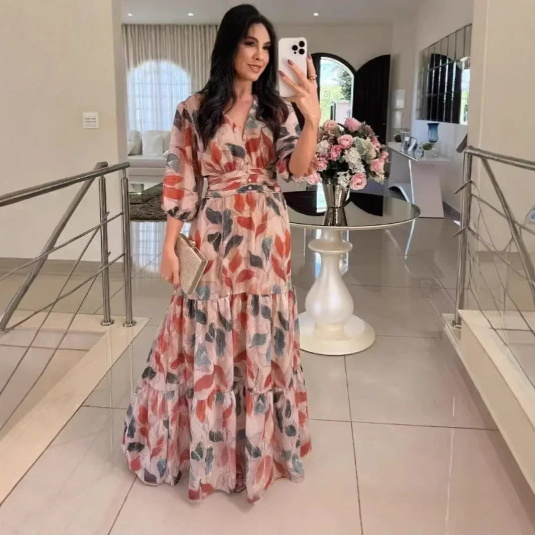 Julia - Long Floral Dress with Comfortable Fit for Elegant Days