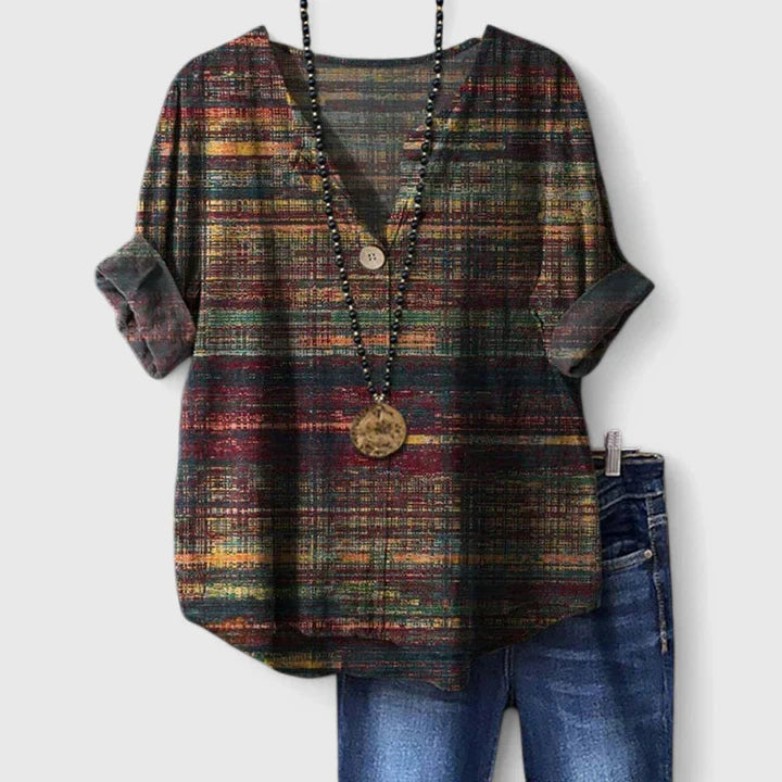 Kristina | Printed V-Neck Blouse + Free Necklace