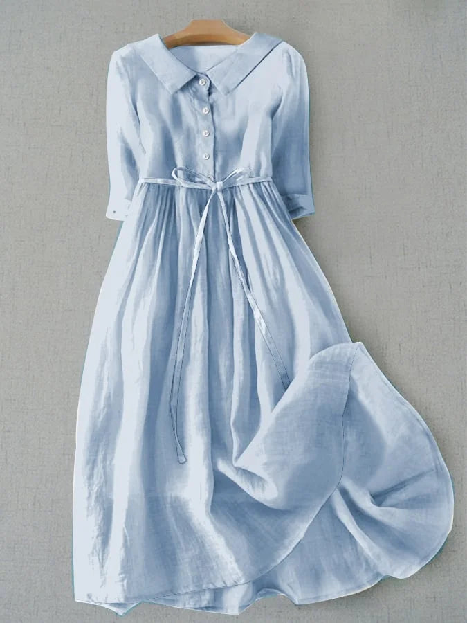 AZULAH | Elegant Short Sleeve Dress with Waist Tie