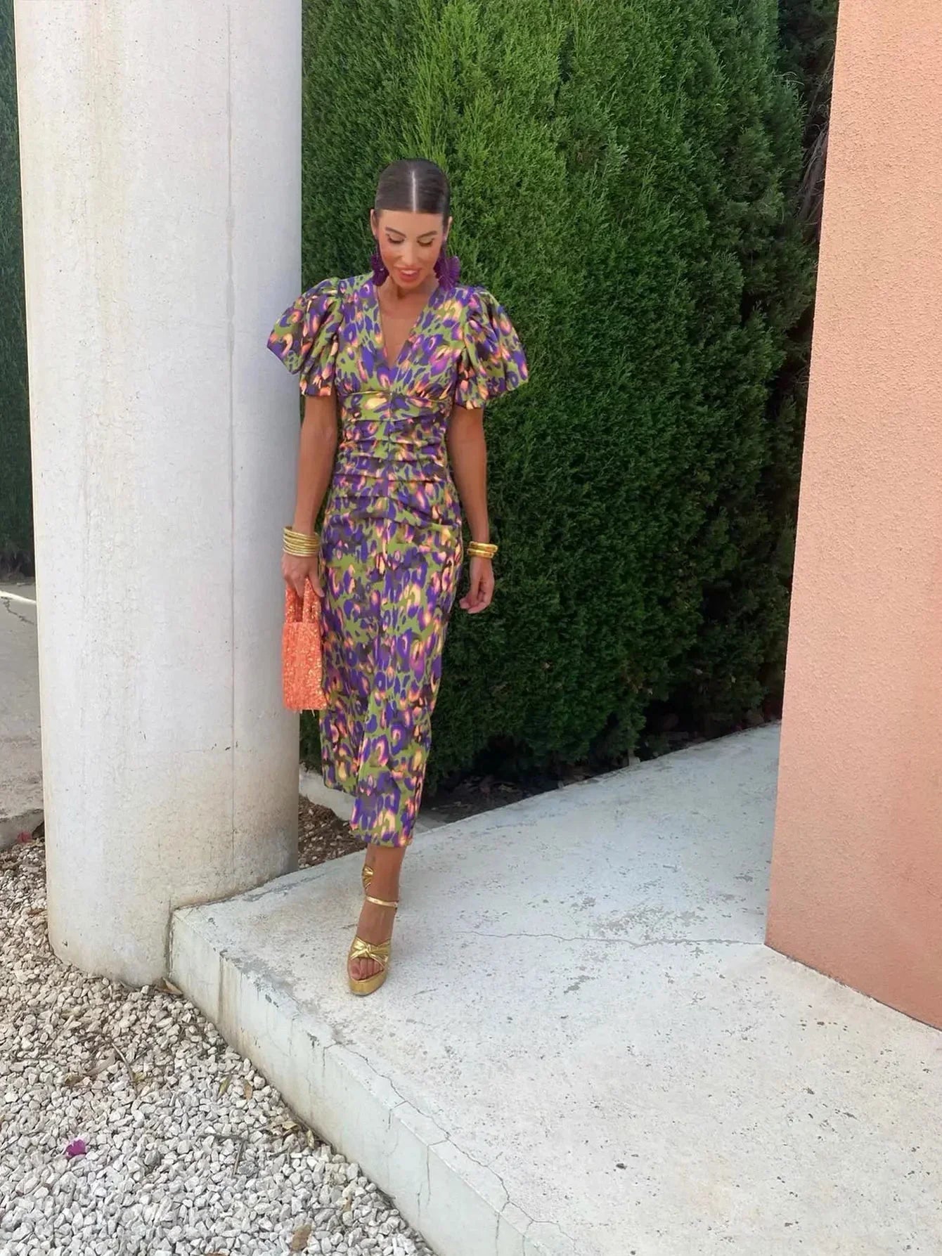 Loren - Midi Dress with Puffy Sleeves