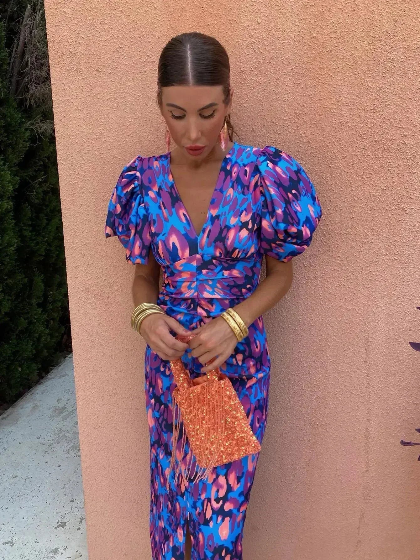 Loren - Midi Dress with Puffy Sleeves