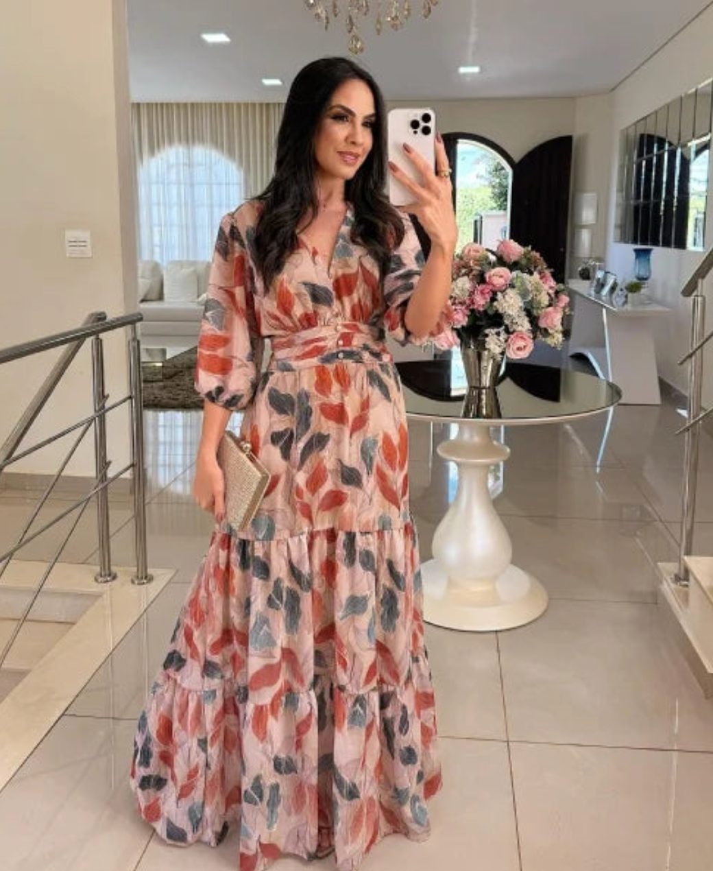 Julia - Long Floral Dress with Comfortable Fit for Elegant Days