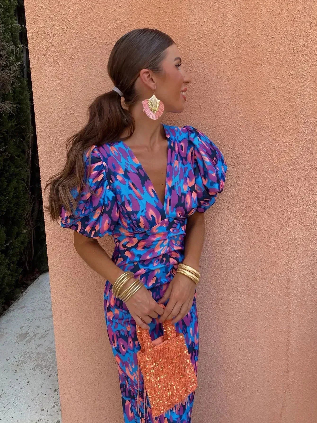 Loren - Midi Dress with Puffy Sleeves