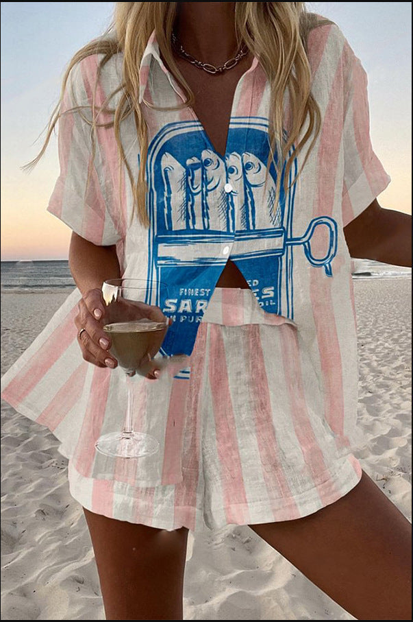 Silava | Short linen set with sardine print