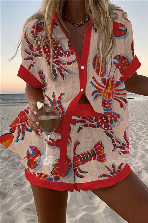 Daphira | Short linen set with lobster print