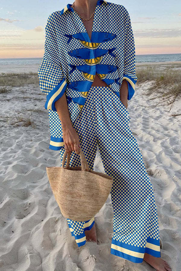 Trivela | Linen Set with Sardines and Lemon Print