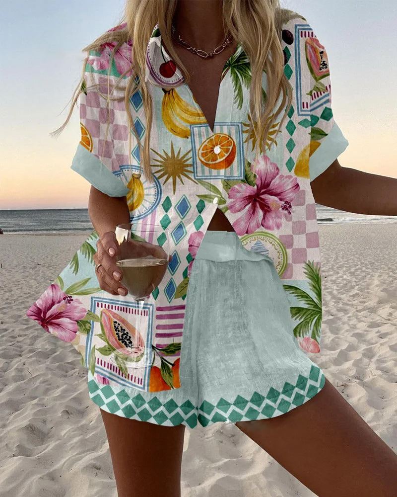 Maevin | Short Linen Set with Fruit Print