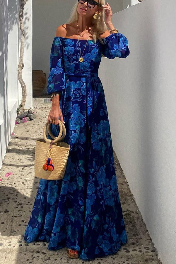 Penélope - Maxi dress with flowers and open shoulders
