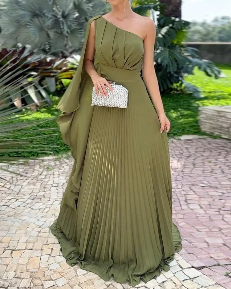 Aralueen | One Shoulder Pleated Dress