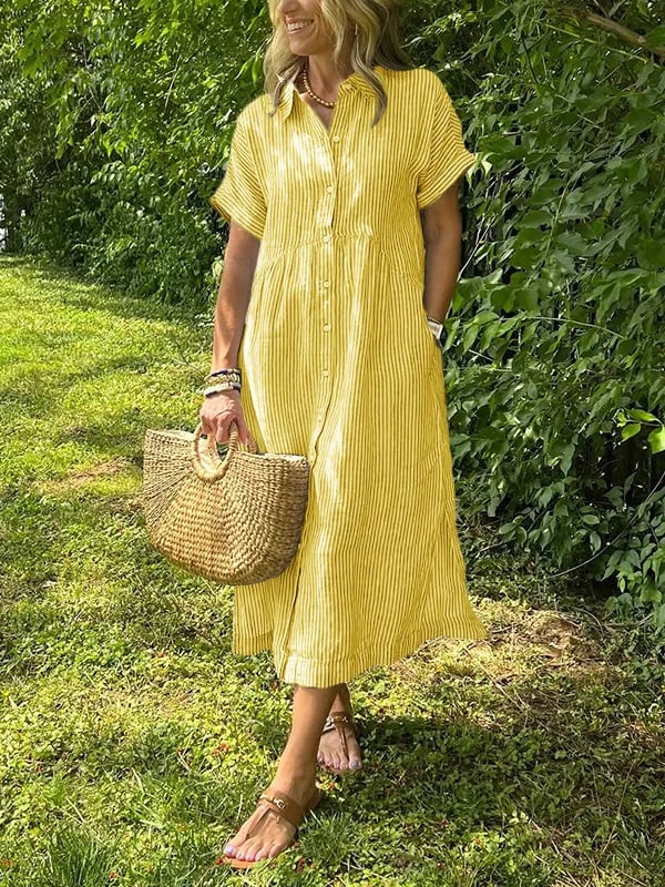 Amandine | Elegant Striped Shirt Dress with Notched Collar