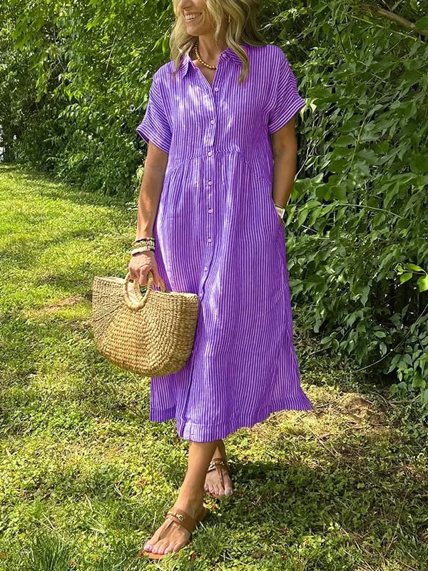 Amandine | Elegant Striped Shirt Dress with Notched Collar