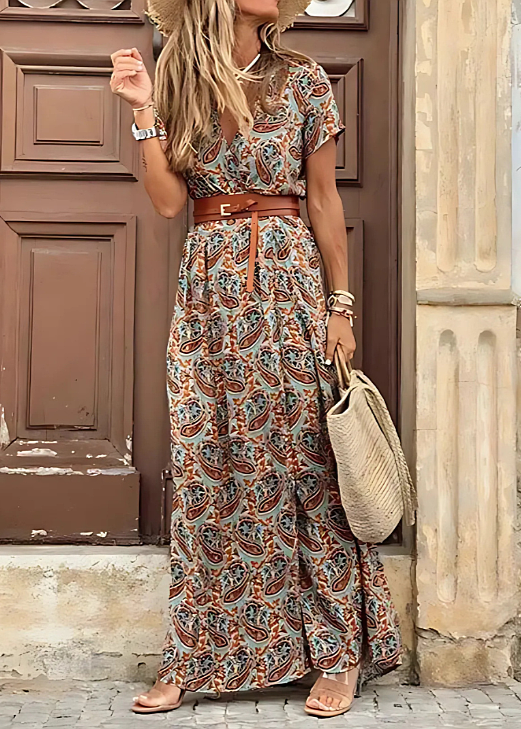 Romy – Long bohemian dress with gathered waist