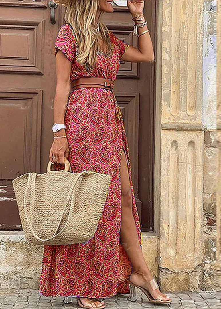 Romy – Long bohemian dress with gathered waist