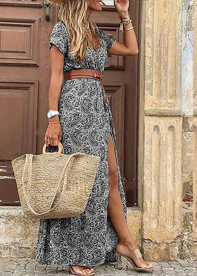 Romy – Long bohemian dress with gathered waist